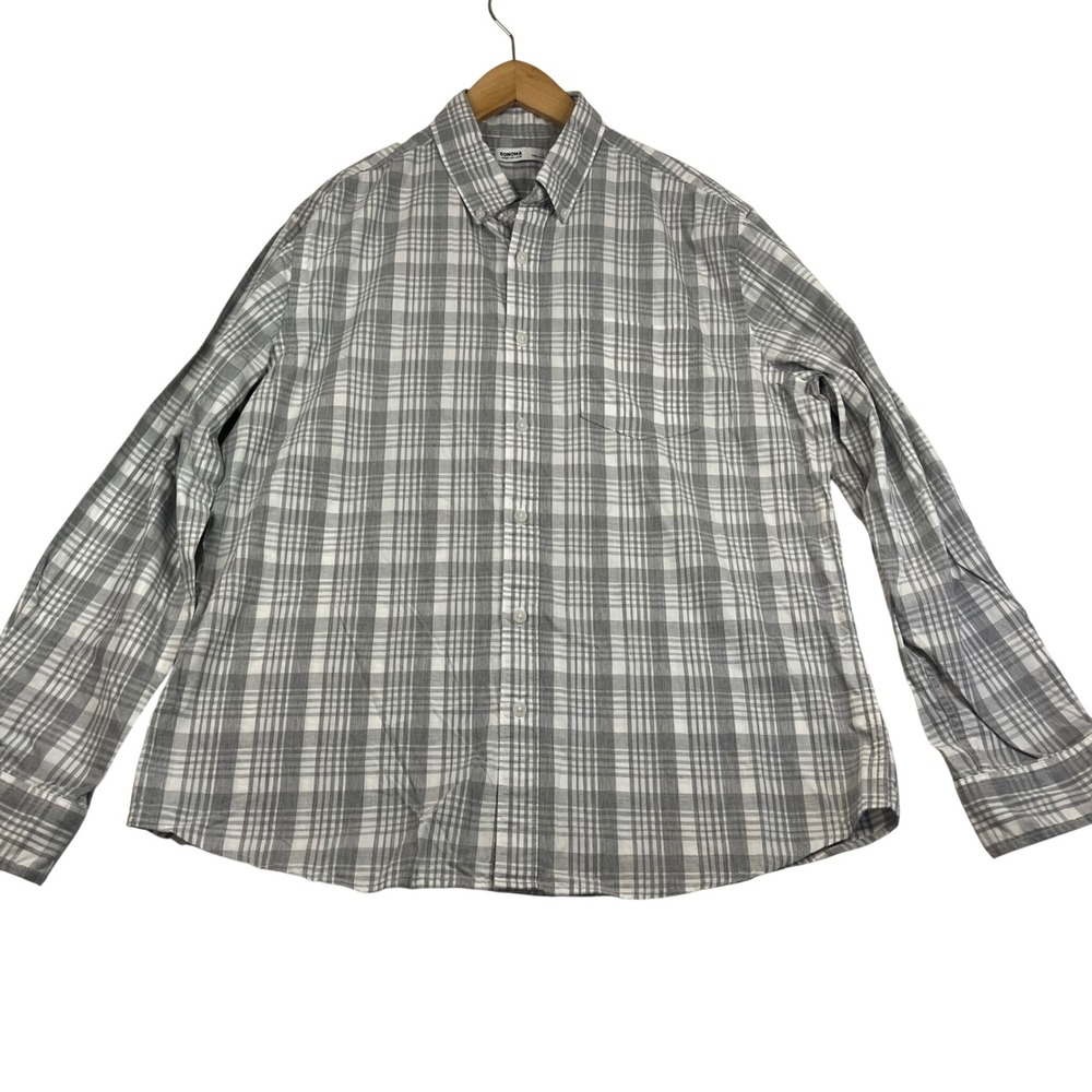 Sonoma Goods For Life Mens Large Grey White Plaid Button Down Shirt Long Sleeve